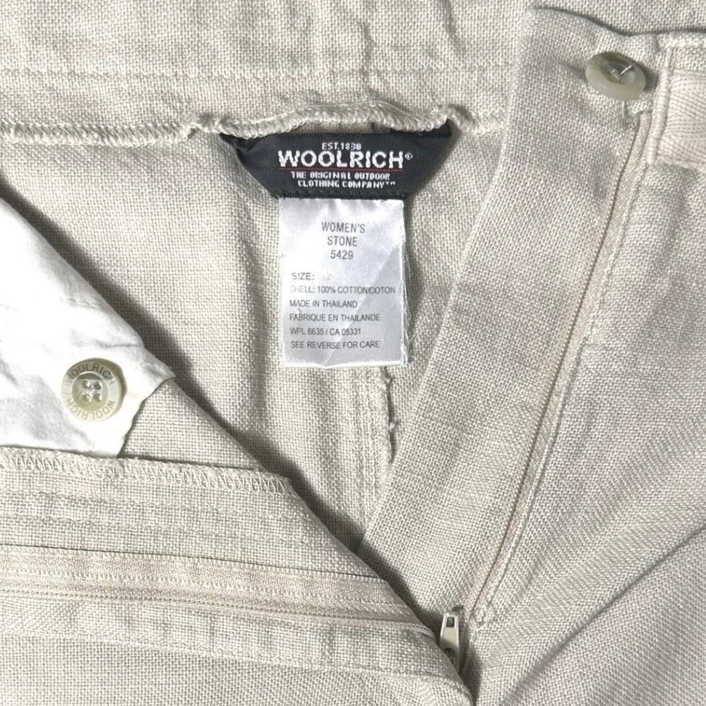 Woolrich Linen Blend A-Line Mini Skirt Beige Khaki Drawstring Pocket Size 12 - Picture 6 of 15